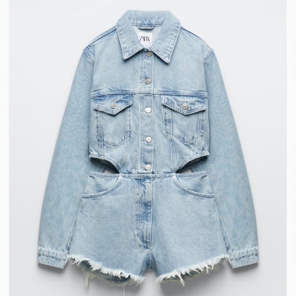 - - Zara denim cut out jumpsuit - Picture 7 of 8